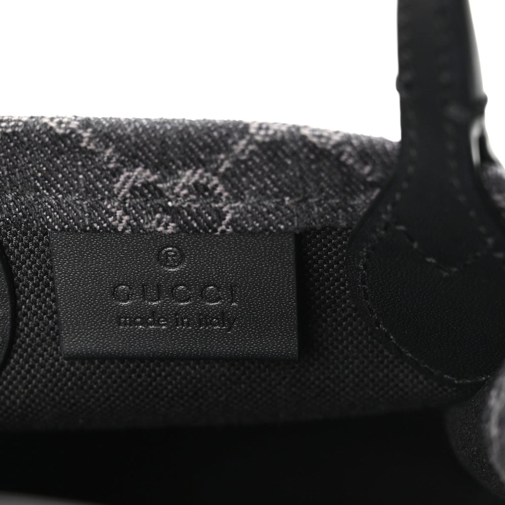 Gucci Denim GG Monogram Calfskin Mini Ophidia Tote Bag Black