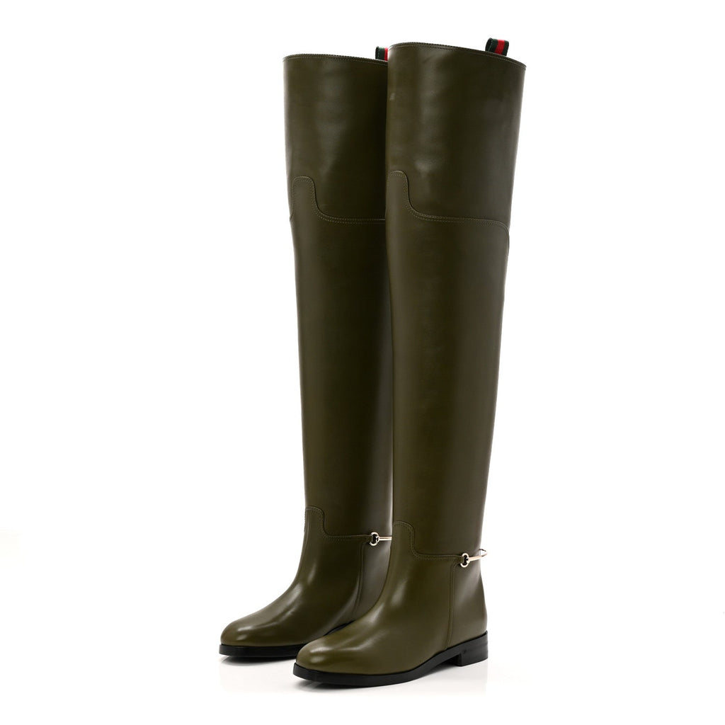 Gucci Marot Lux Slim Horsebit Over The Knee 38 Luscious Green