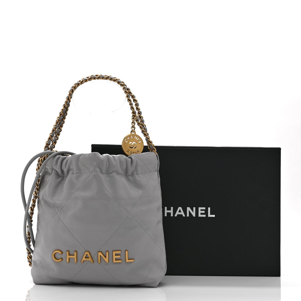Chanel Shiny Calfskin Quilted Mini Chanel 22 Grey