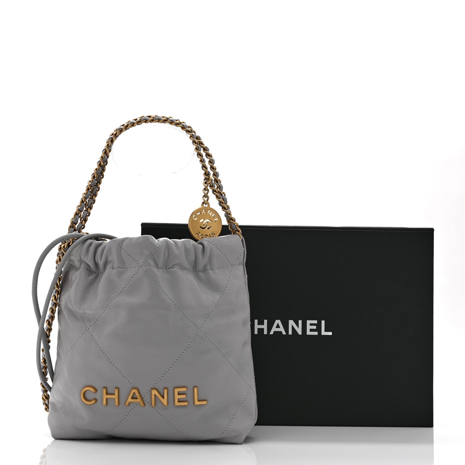 Chanel Shiny Calfskin Quilted Mini Chanel 22 Grey