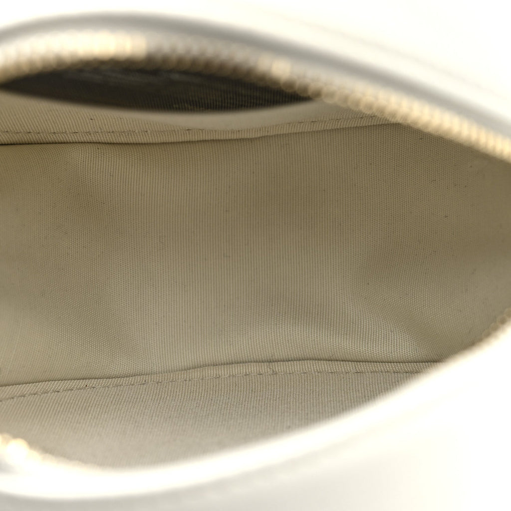Chanel Shiny Goatskin Quilted Chanel 19 Round Clutch With Chain White