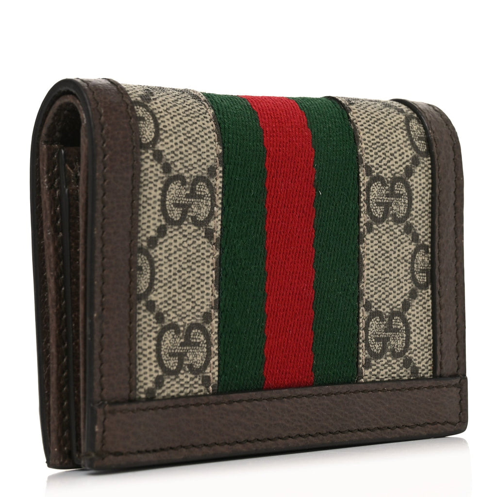 Gucci GG Supreme Monogram Web Ophidia Card Case Beige New Acero