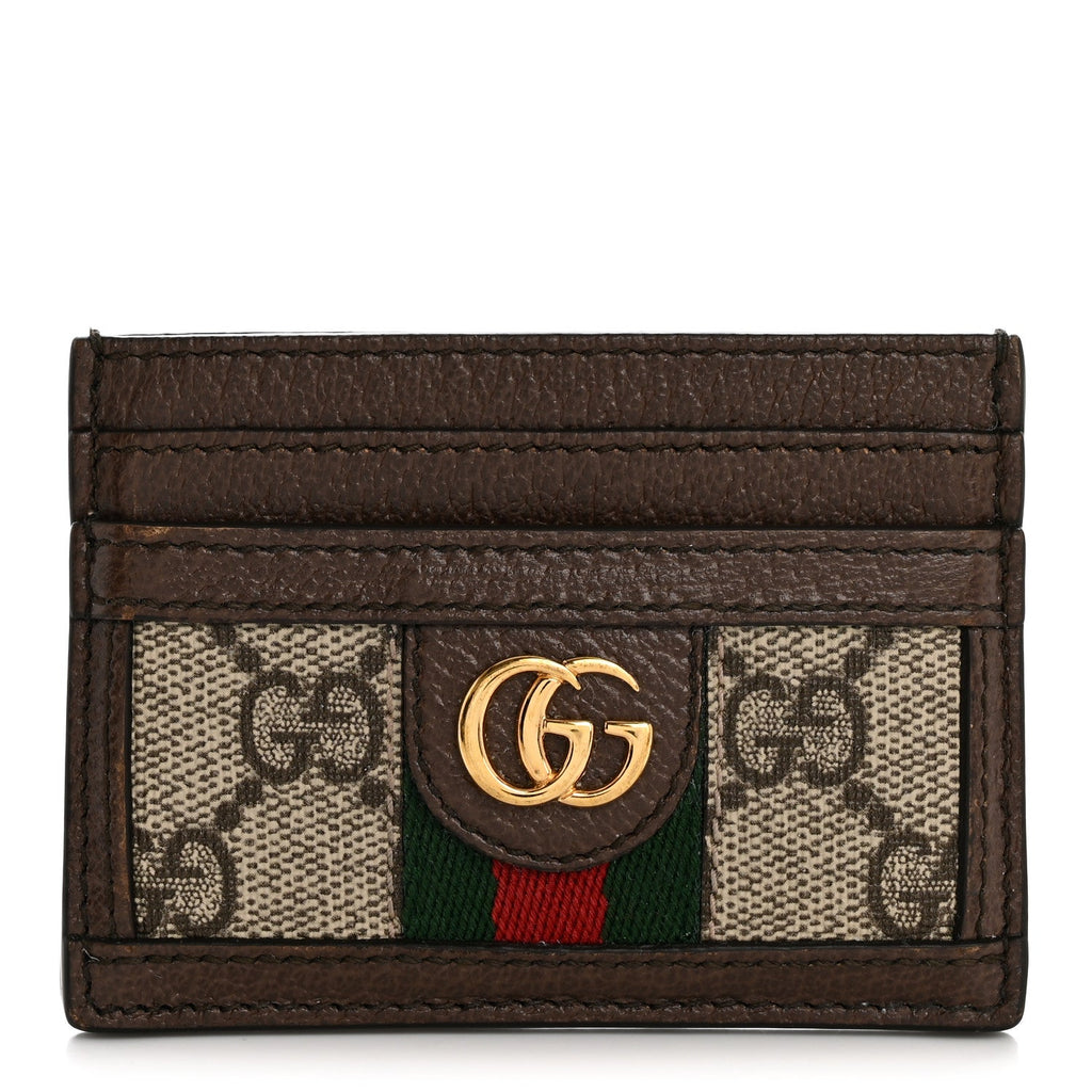 Gucci GG Supreme Monogram Textured Dollar Calfskin Ophidia Card Holder Beige Ebony New Acero