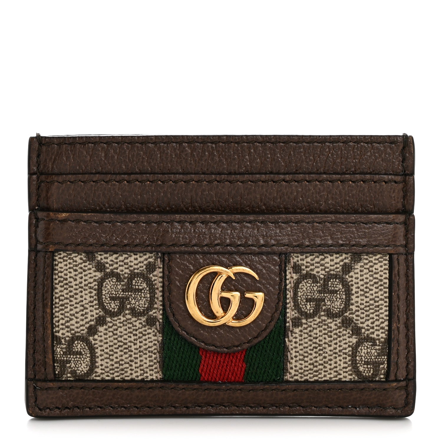 Gucci GG Supreme Monogram Textured Dollar Calfskin Ophidia Card Holder Beige Ebony New Acero