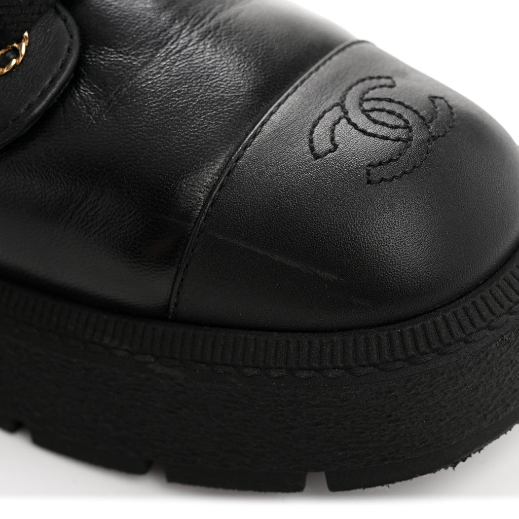 Lambskin Calfskin Quilted Lace Up Combat Boots 38 Black