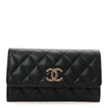 Caviar Metal Perforated Quilted CC Flap Wallet Black
