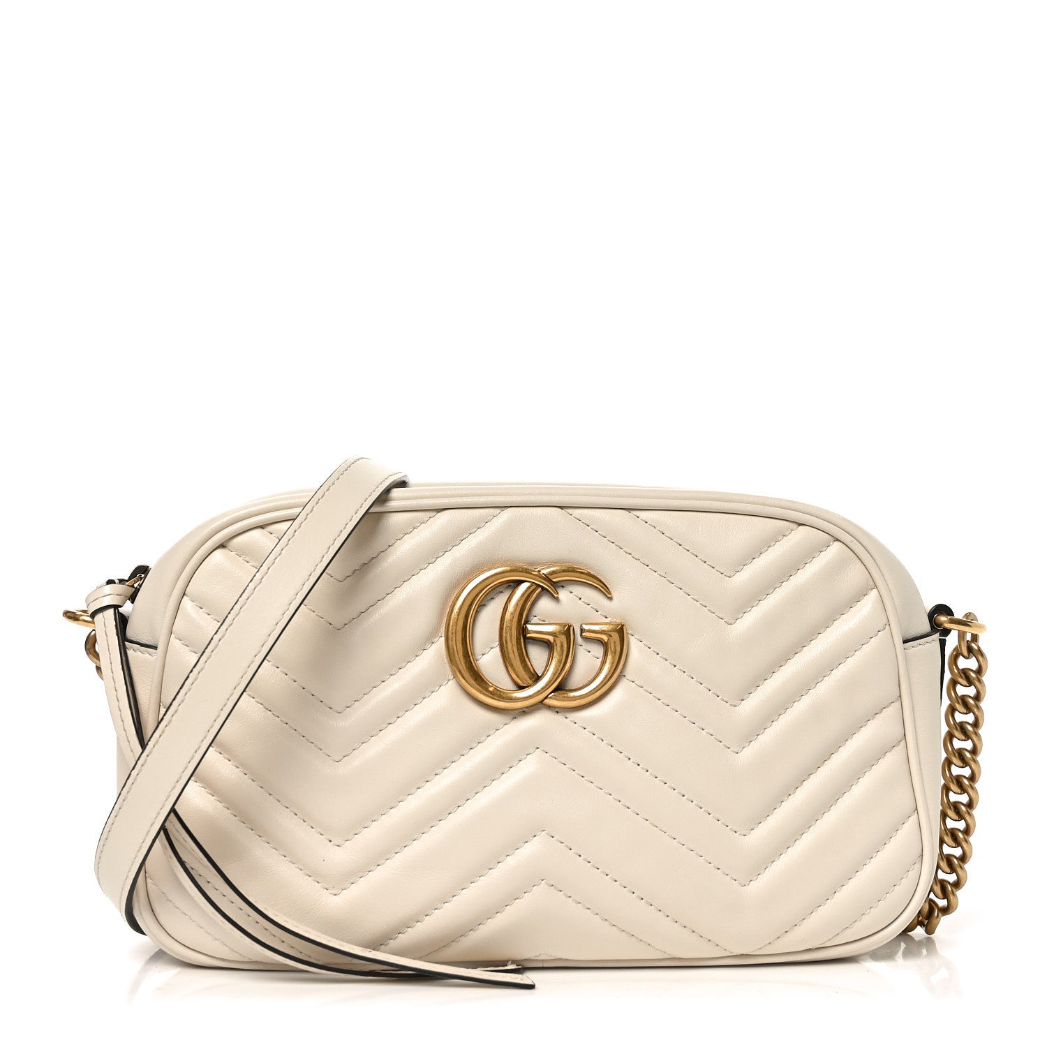 Gucci Calfskin Matelasse Small GG Marmont Chain Shoulder Bag White