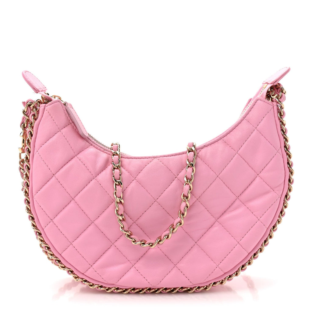 Chanel Lambskin Quilted Small Hobo Bag Pink