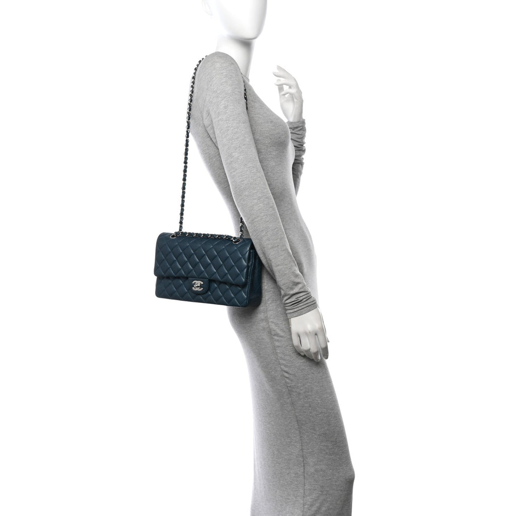 Chanel Pearly Caviar Quilted Medium Double Flap Blue