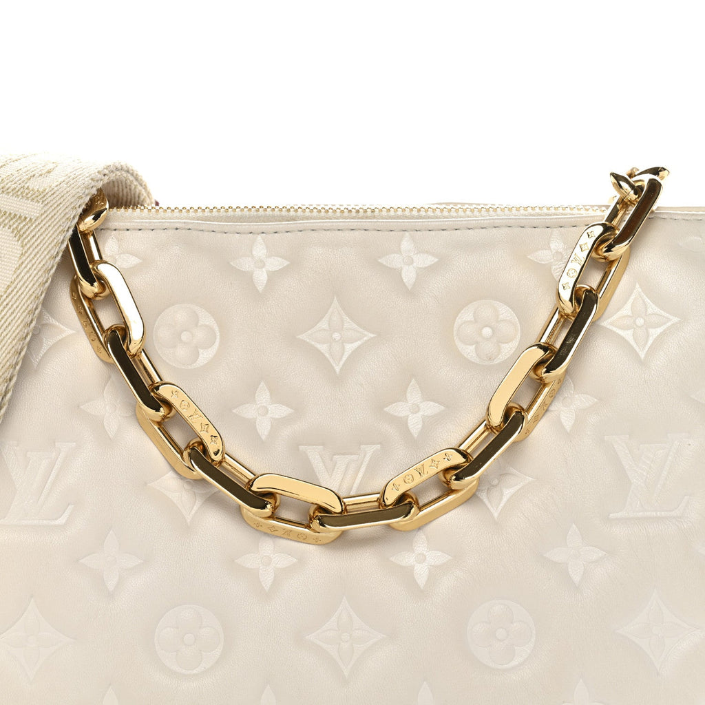 Louis Vuitton Lambskin Embossed Monogram Coussin PM Beige Cream
