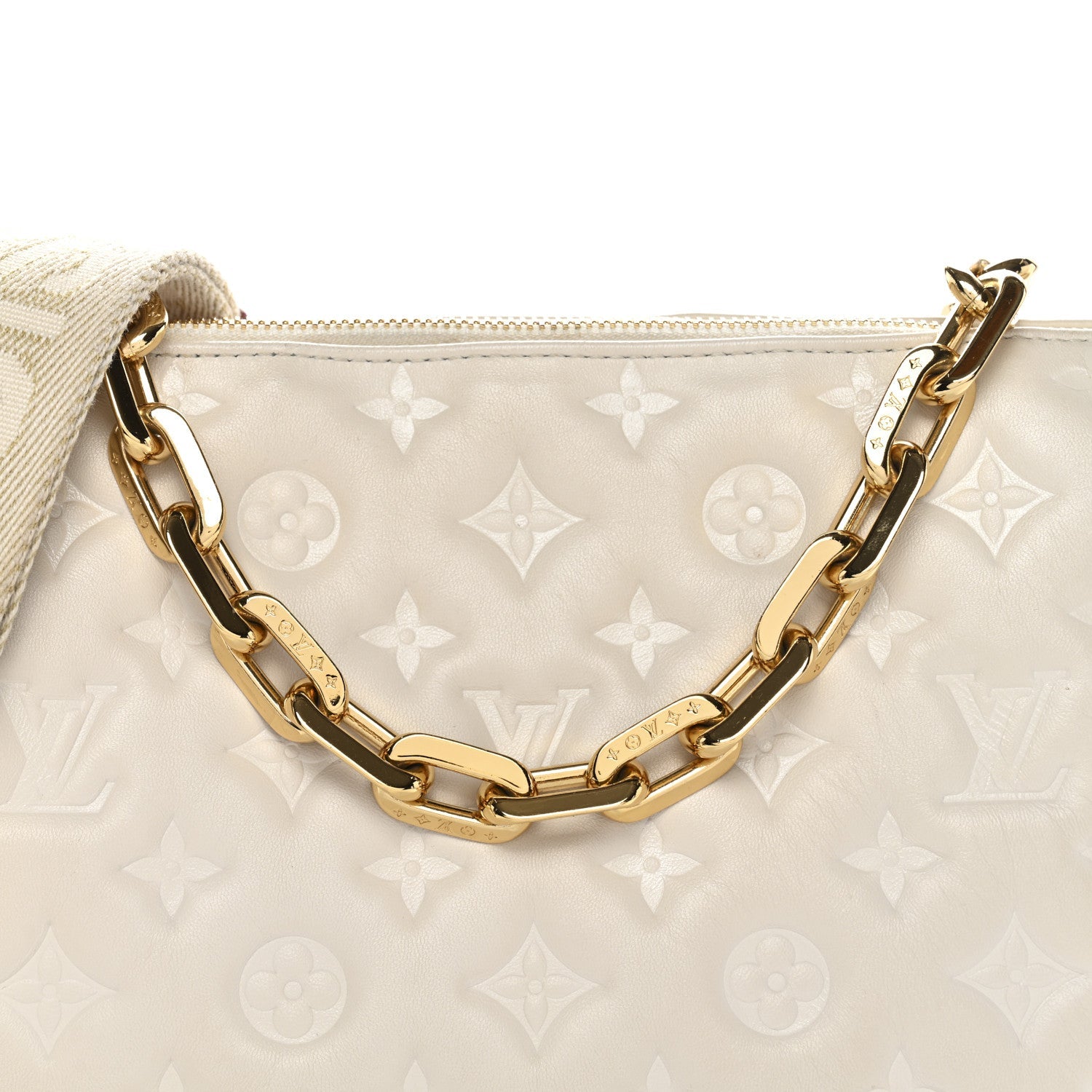 Louis Vuitton Lambskin Embossed Monogram Coussin PM Beige Cream