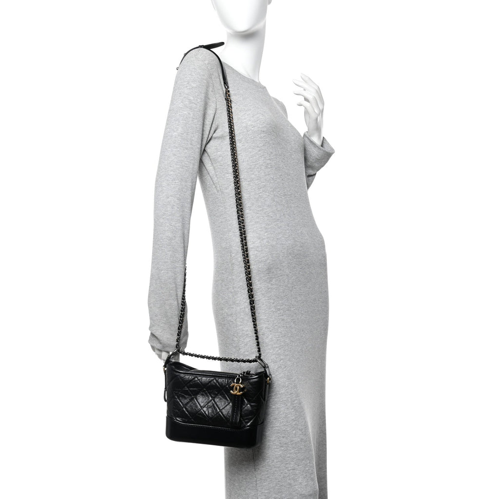 Chanel Aged Calfskin Quilted Small Gabrielle Hobo Black