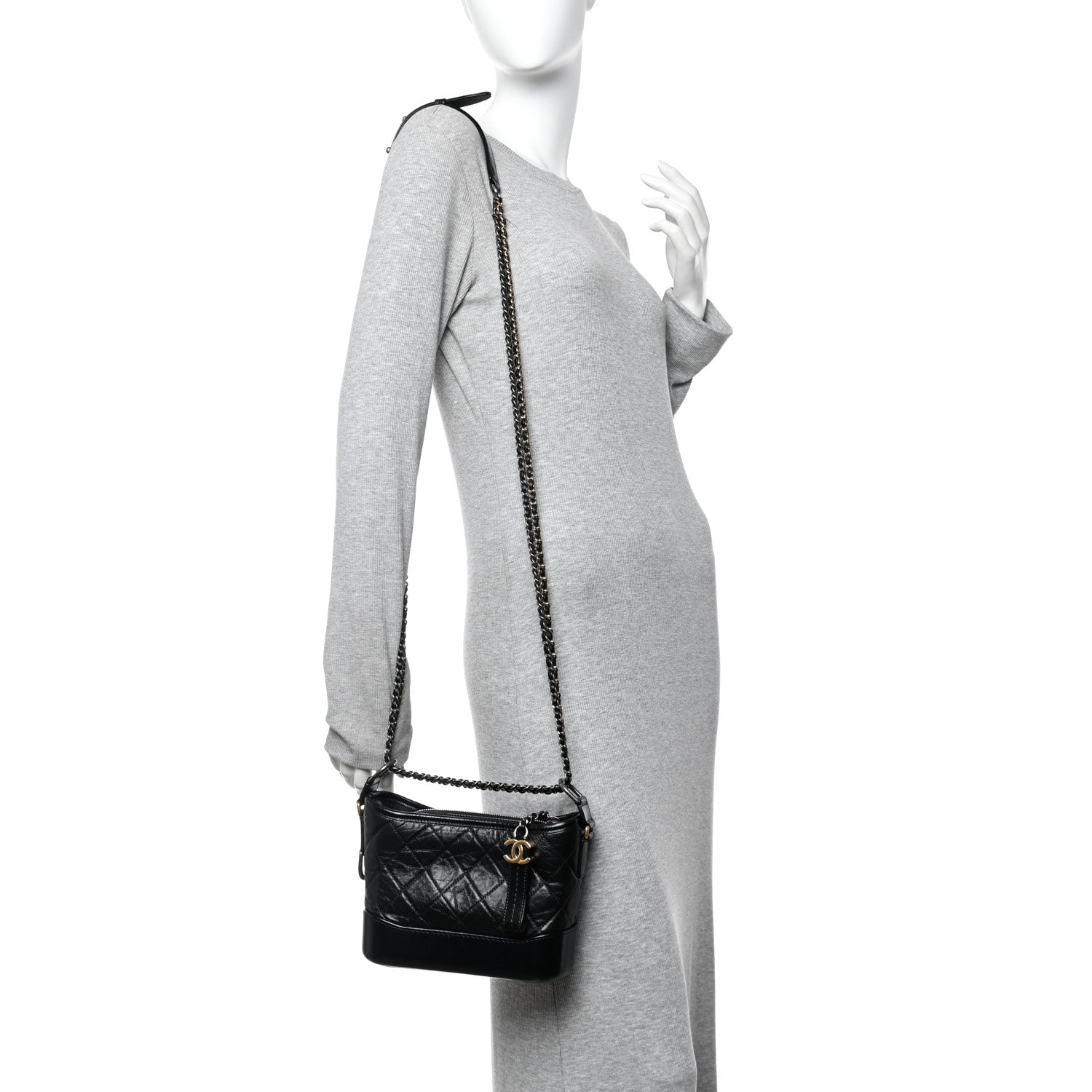 Chanel Aged Calfskin Quilted Small Gabrielle Hobo Black