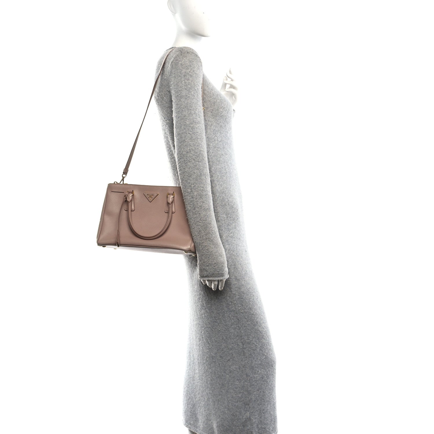 Prada Saffiano Small Galleria Double Zip Tote Cammeo