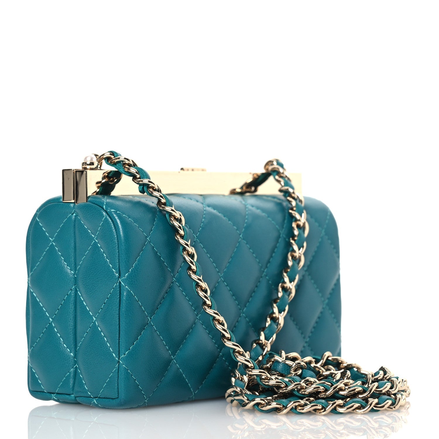 Chanel Lambskin Quilted Pearl CC Vanity Case Turquoise