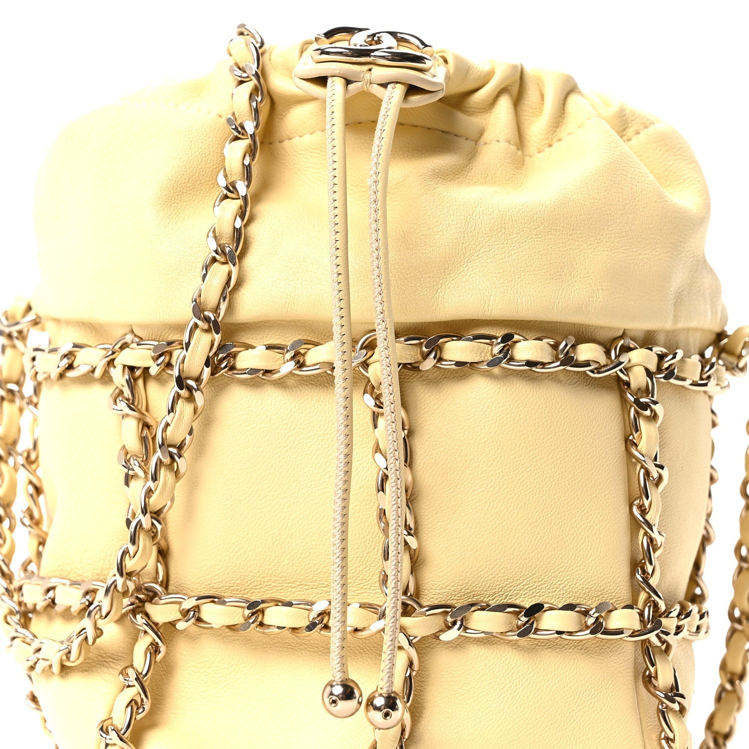 Chanel Lambskin Bucket Chain Drawstring Bag Yellow