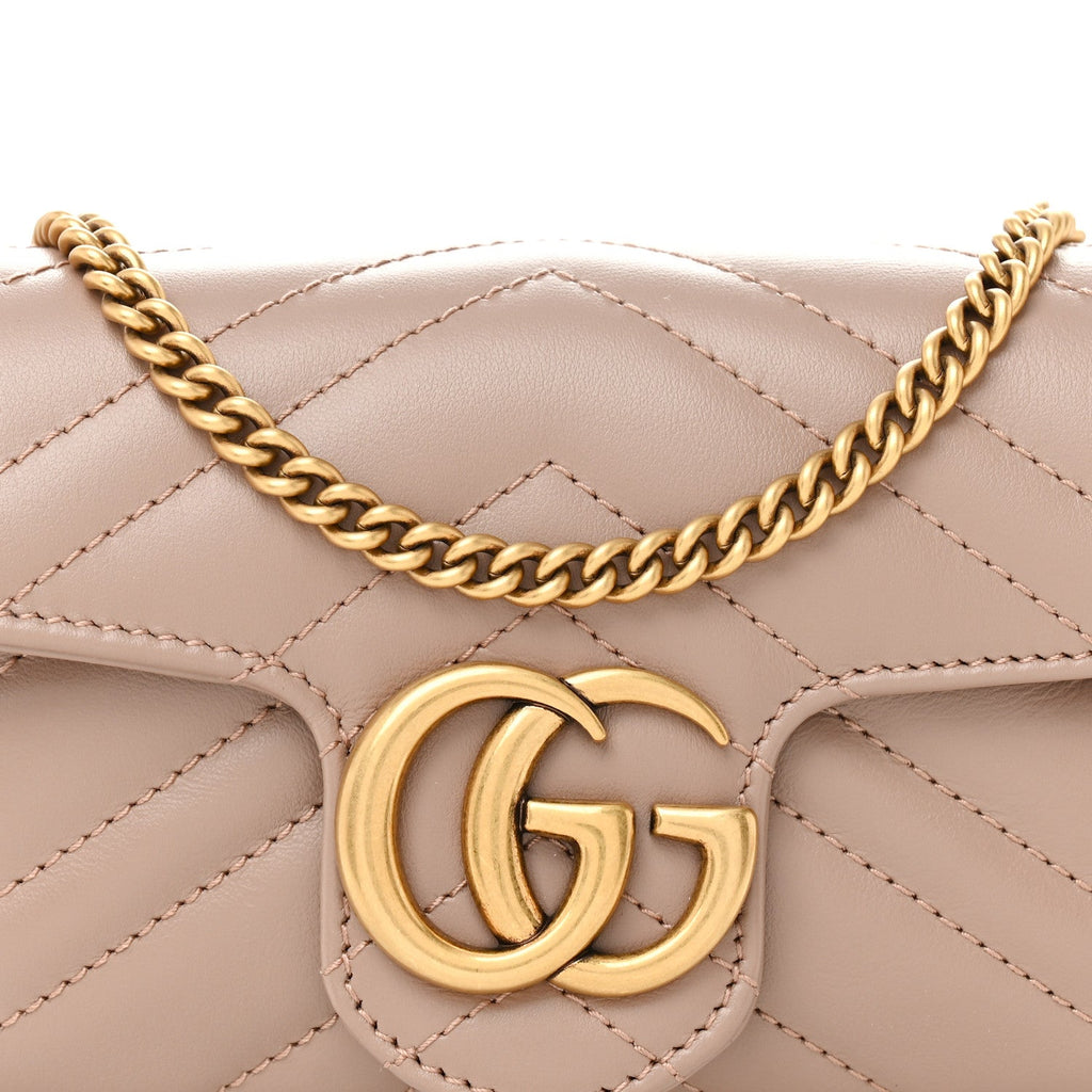 Gucci Calfskin Matelasse Super Mini GG Marmont Shoulder Bag Porcelain Rose