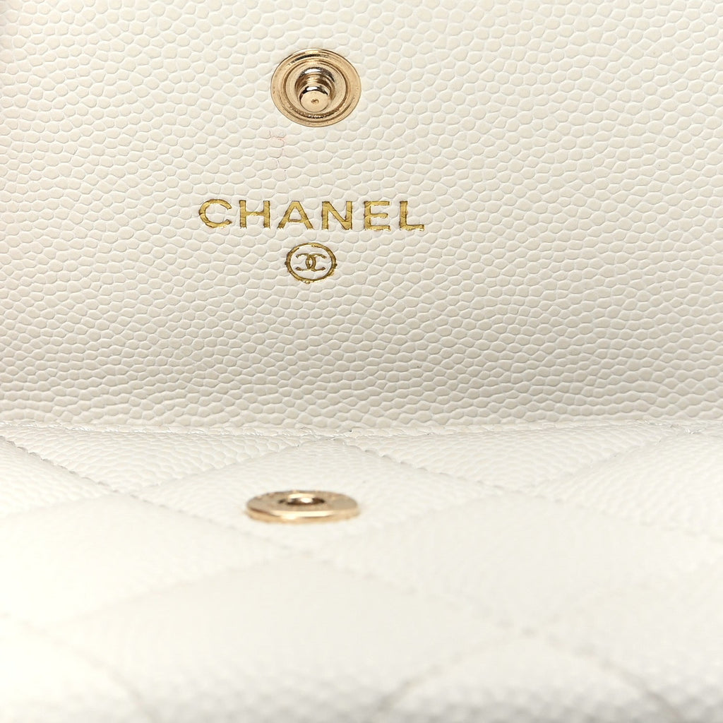 Caviar Quilted Chain CC Quilted Compact Flap Card Holder White