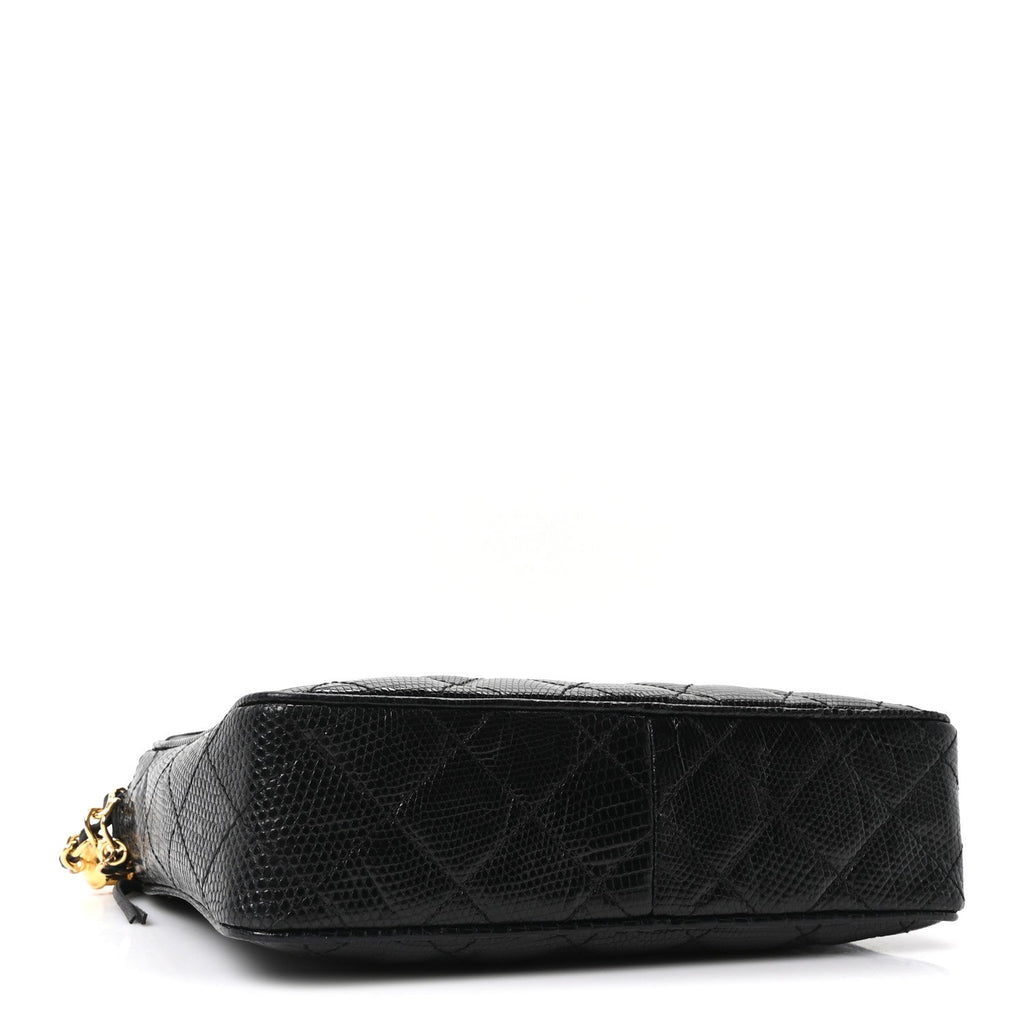 Chanel Lizard Quilted Small Tassel Camera Case Black
