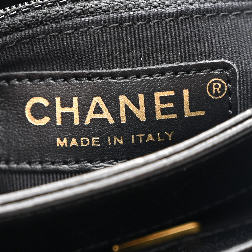 Chanel Lambskin Quilted Small Chain Top Handle Flap Black