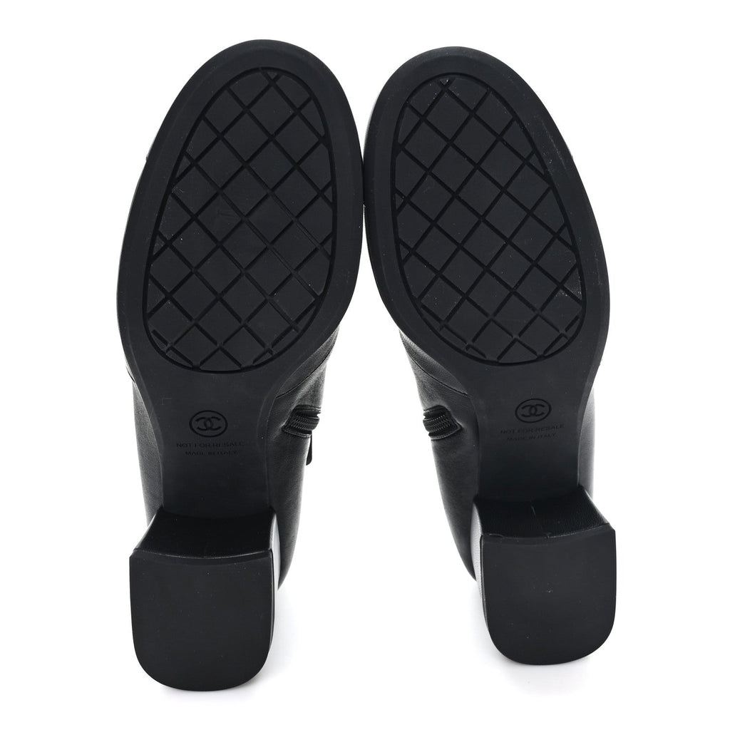 Chanel Stretch Lambskin Cap Toe CC Uniform Short Boots 39 Black