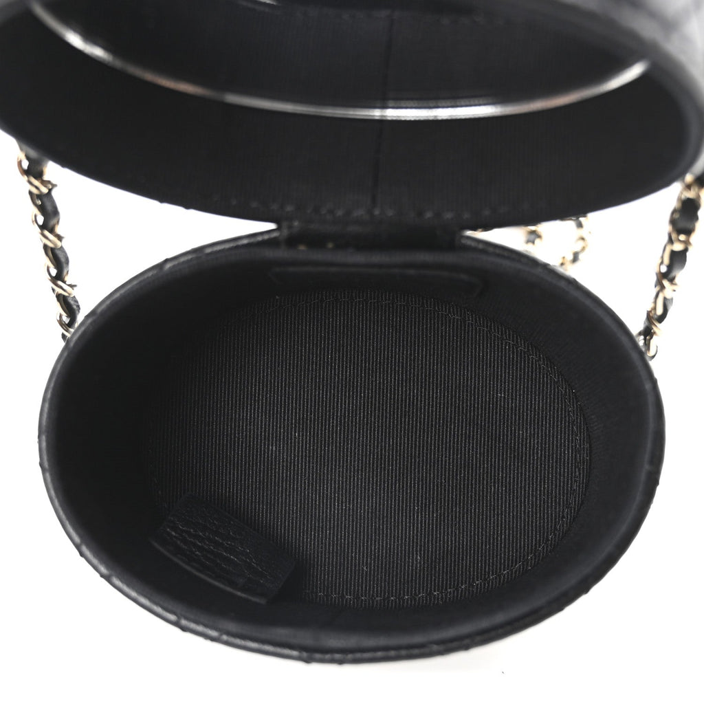 Chanel Lambskin Quilted Mini Round Vanity Case With Chain Black