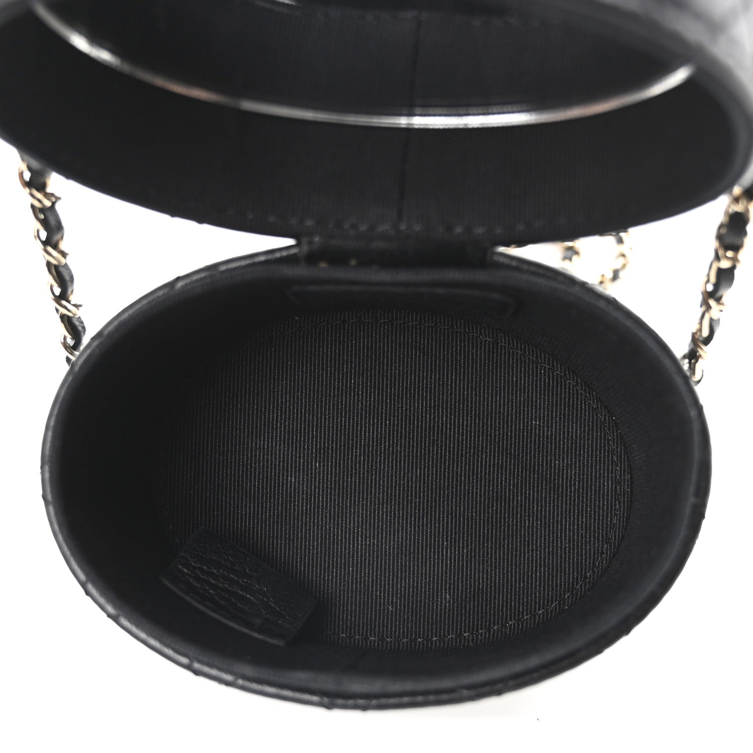 Chanel Lambskin Quilted Mini Round Vanity Case With Chain Black