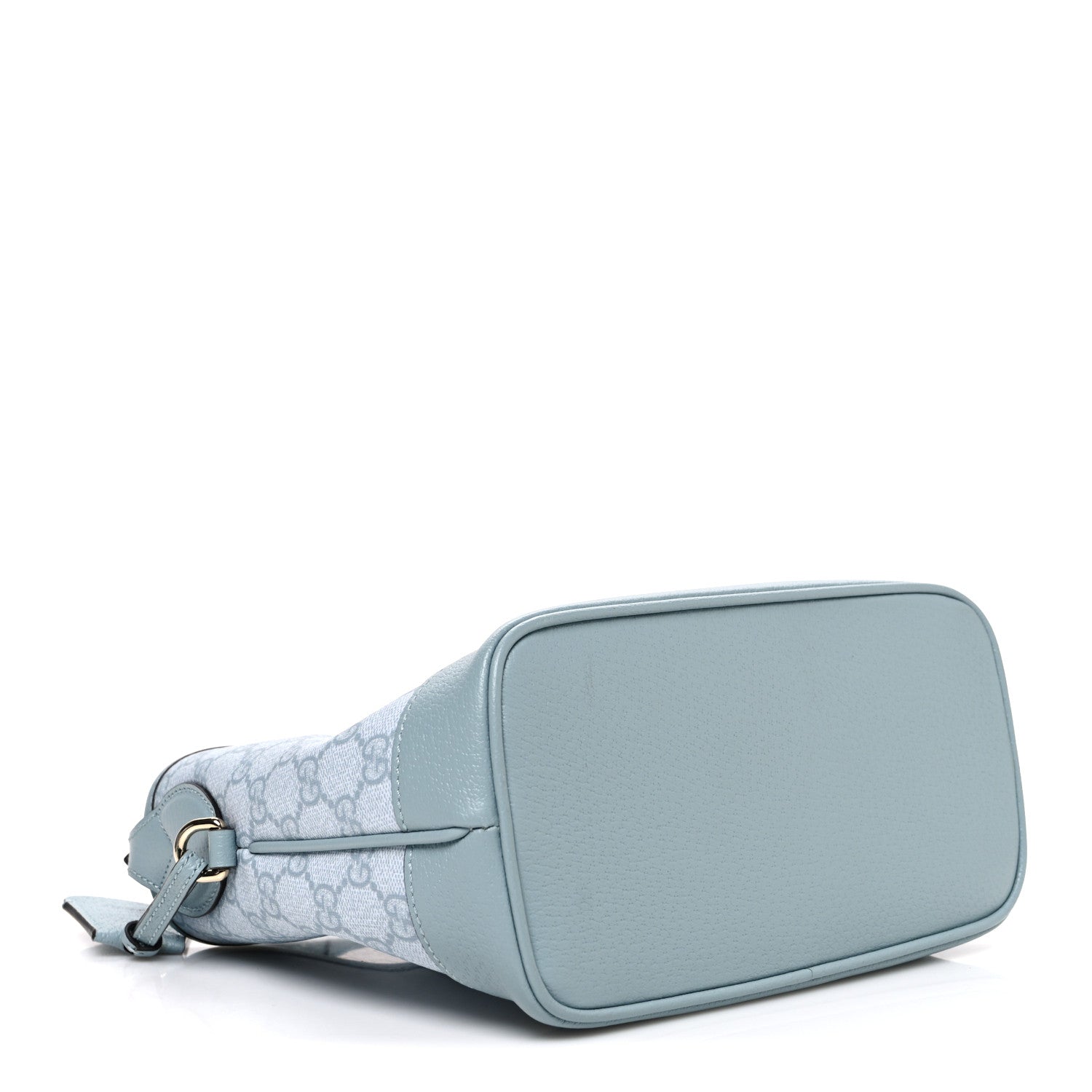 Gucci GG Supreme Monogram Textured Dollar Calfskin Web Small Ophidia Bucket Shoulder Bag Dusty Blue