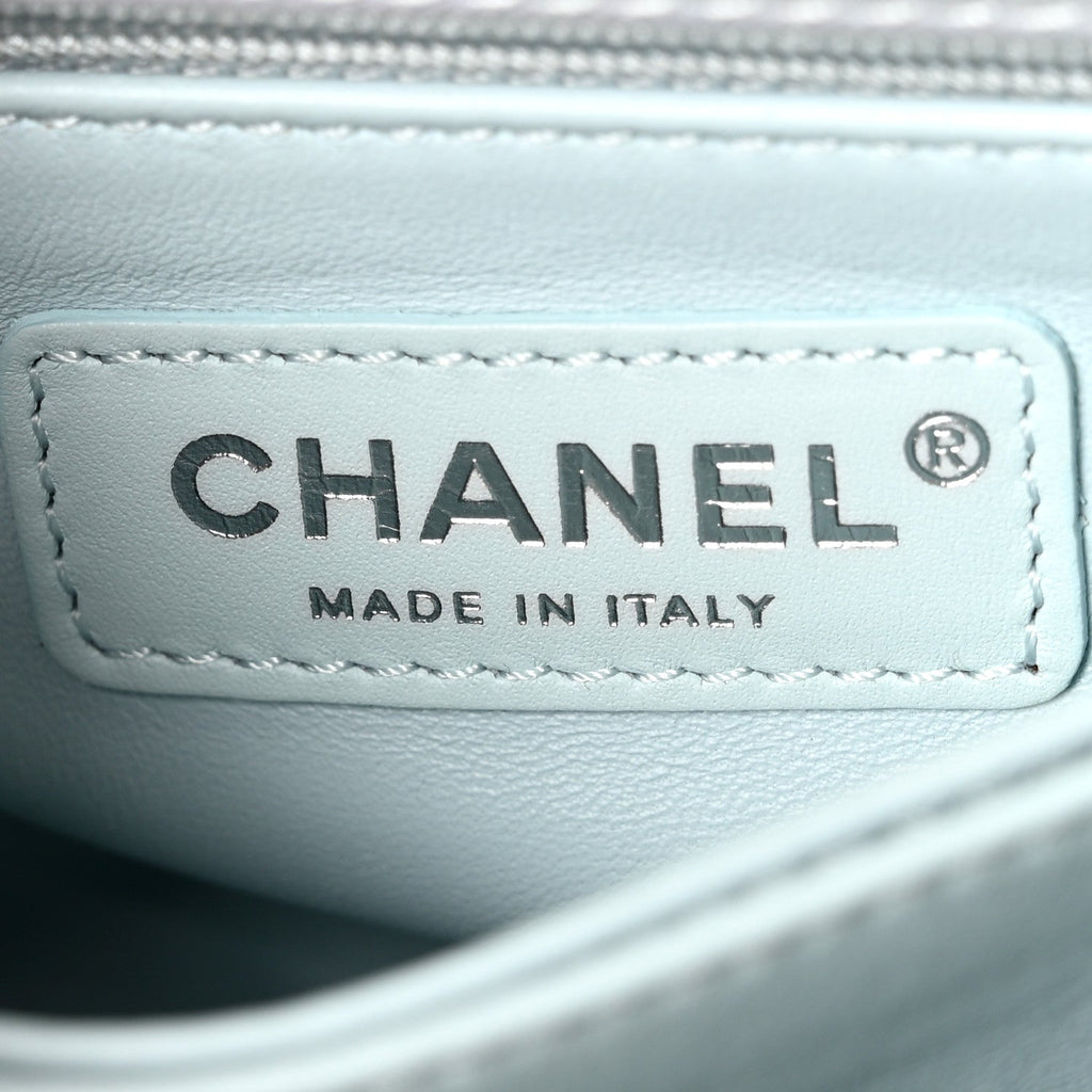 Chanel Iridescent Caviar Quilted Extra Mini Coco Handle Flap Light Blue