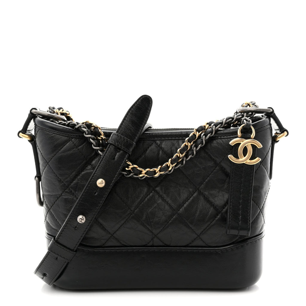 Chanel Aged Calfskin Quilted Small Gabrielle Hobo Black
