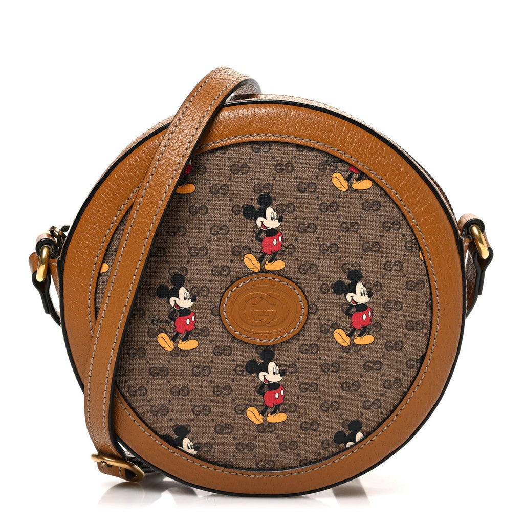 Gucci X DISNEY Mini Vintage GG Supreme Monogram Mickey Mouse Round Shoulder Bag Beige Vintage Sun Oil