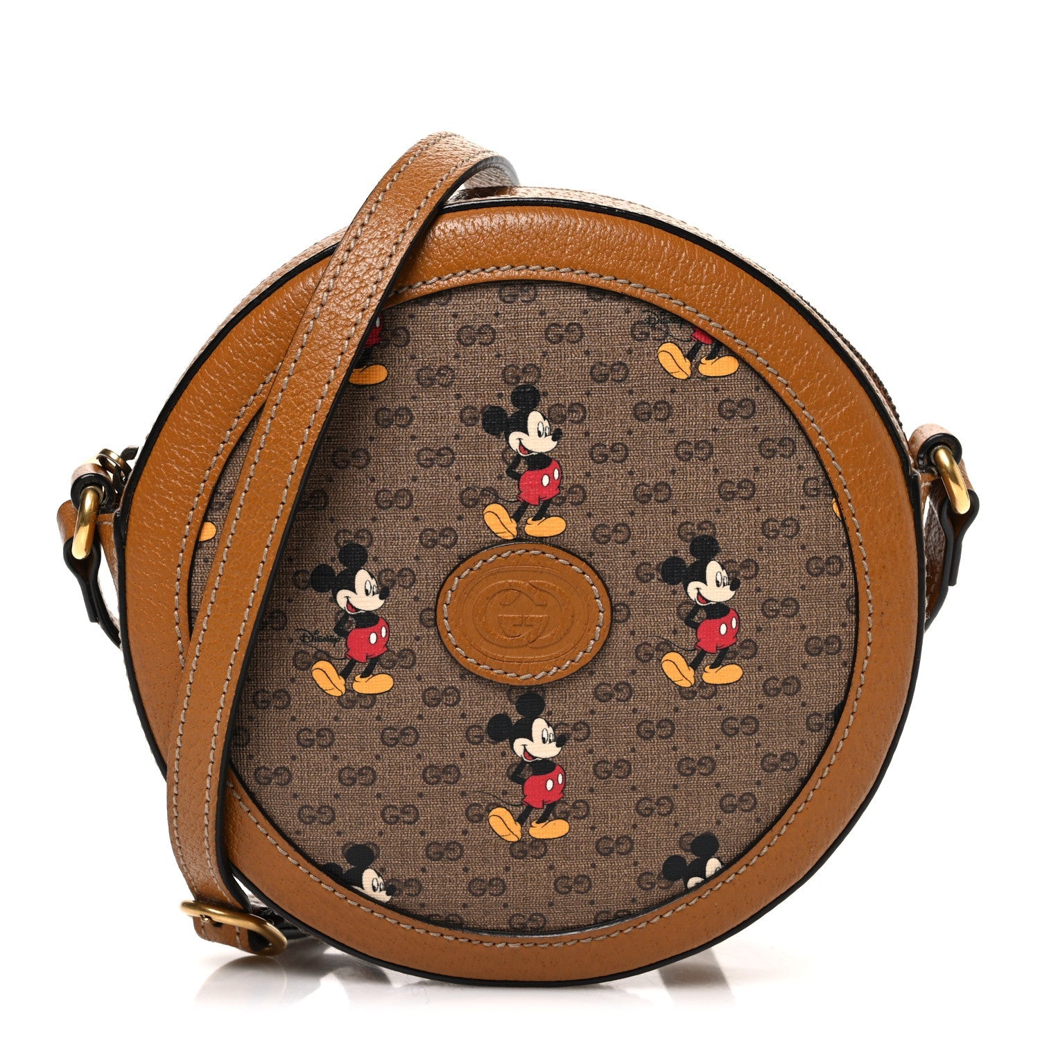 Gucci X DISNEY Mini Vintage GG Supreme Monogram Mickey Mouse Round Shoulder Bag Beige Vintage Sun Oil