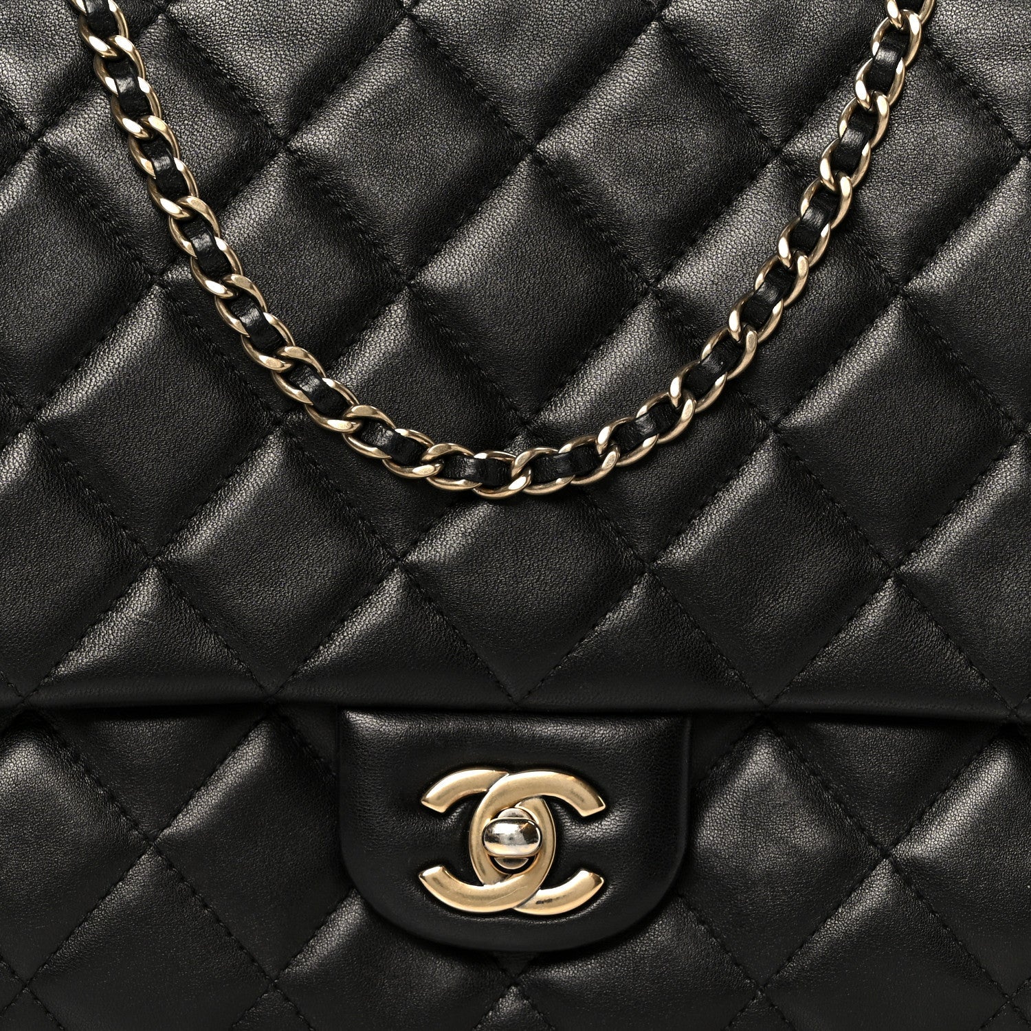 Chanel Lambskin Quilted Clutch With Chain Flap Black