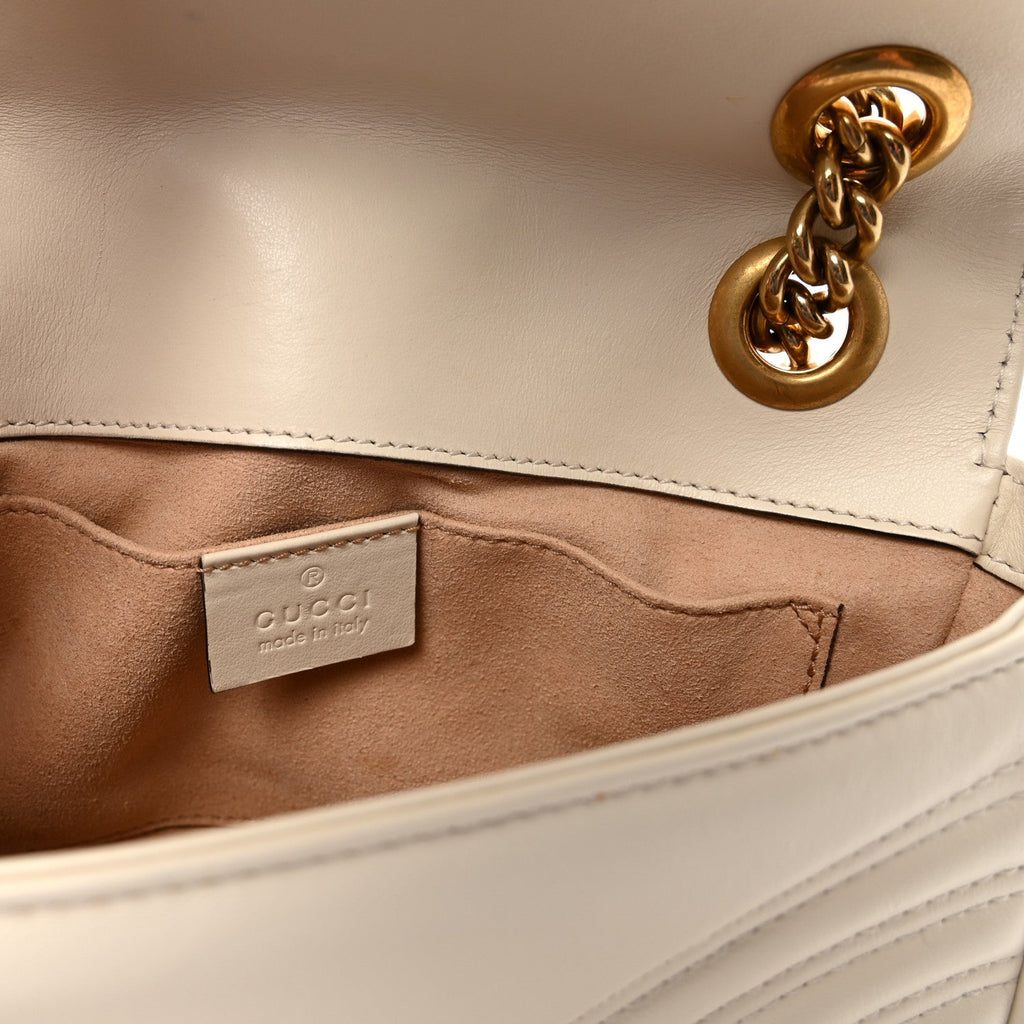 Gucci Calfskin Matelasse Mini GG Marmont Shoulder Bag White