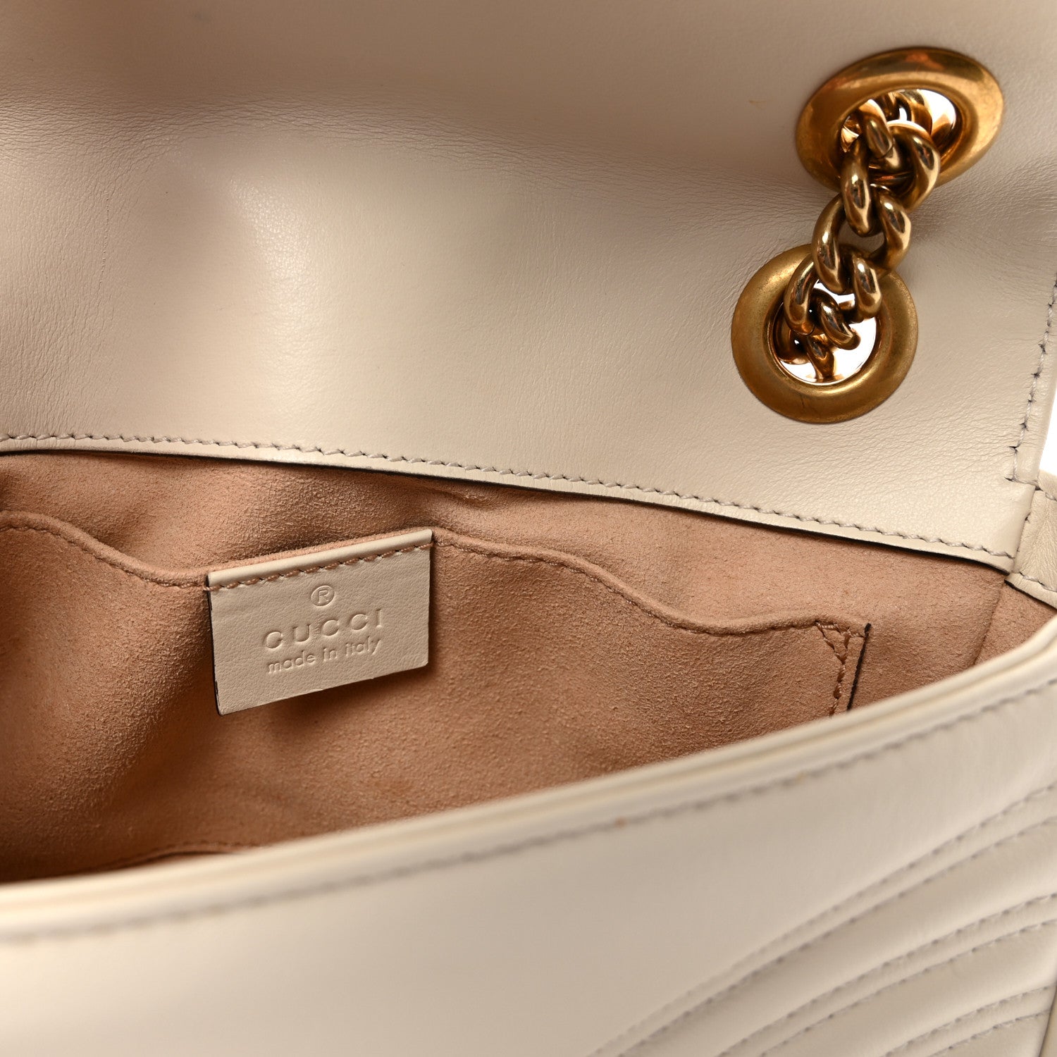Gucci Calfskin Matelasse Mini GG Marmont Shoulder Bag White