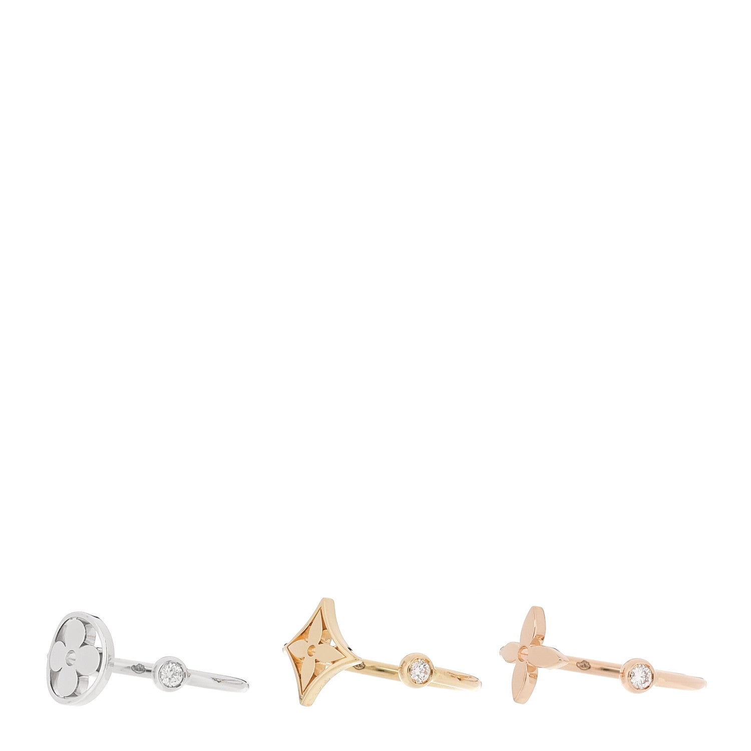 Louis Vuitton 18K Yellow Pink White Gold Diamond Idylle Blossom Ring 3 Set 49 4.75