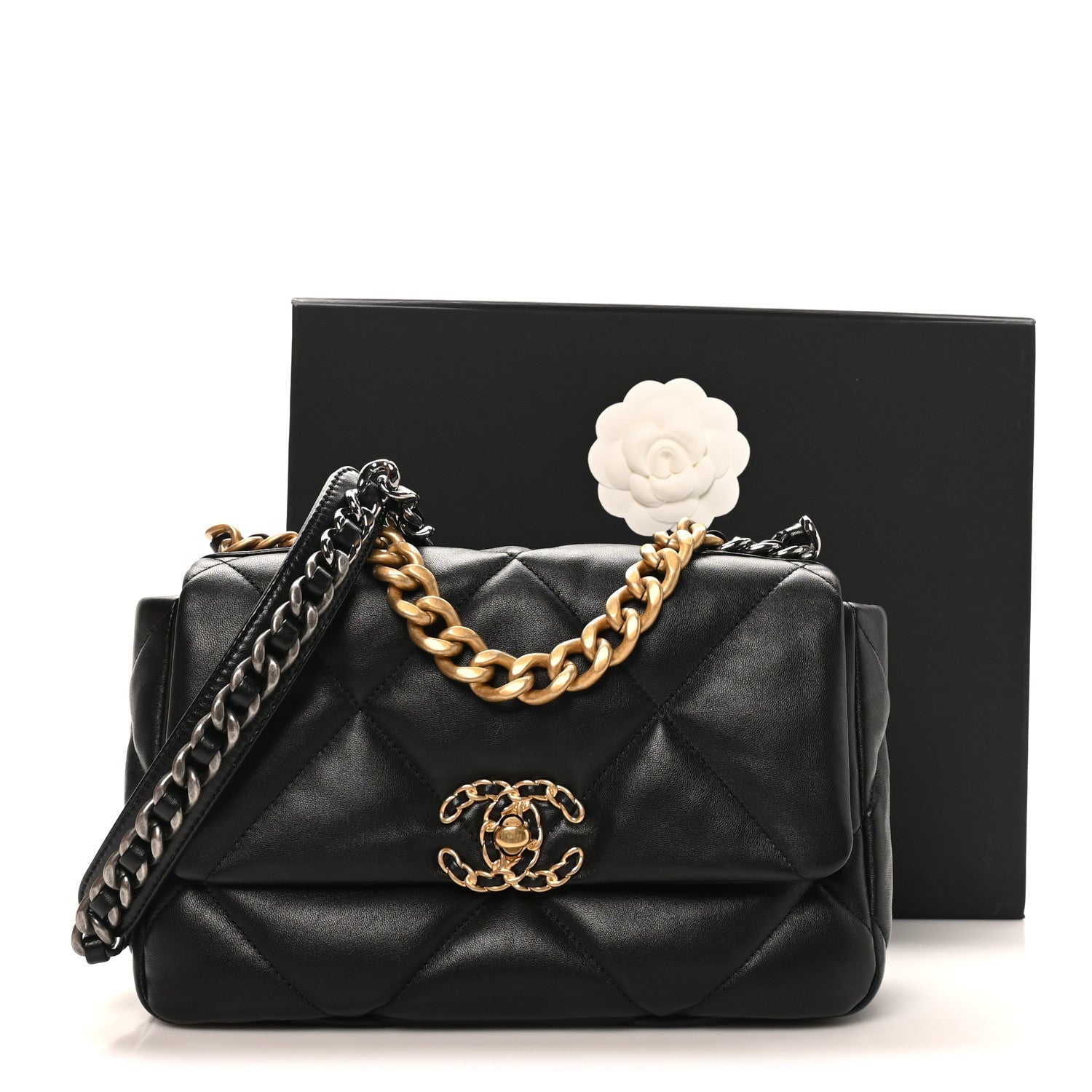 Chanel Lambskin Quilted Medium Chanel 19 Flap Black