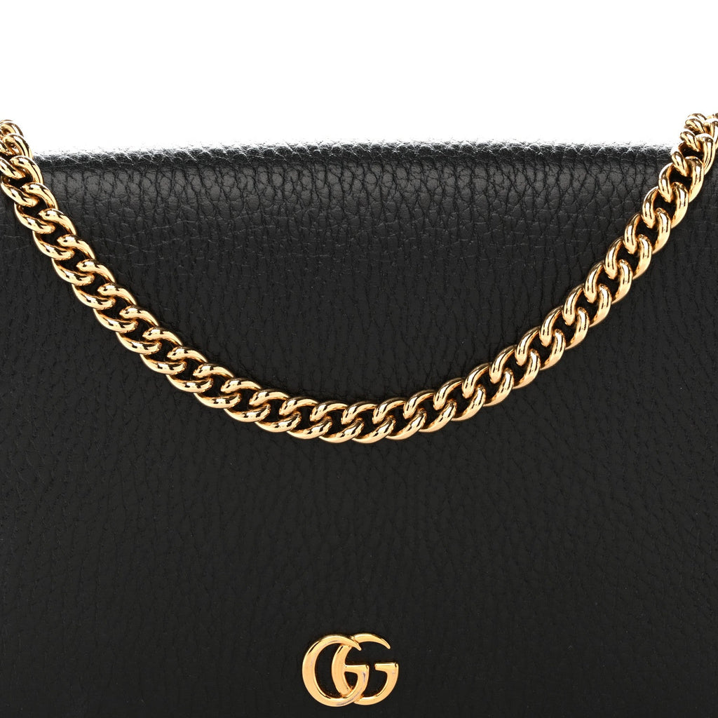 Gucci Dollar Calfskin Mini GG Marmont Chain Wallet Black
