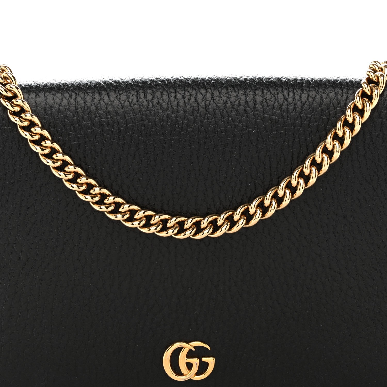 Gucci Dollar Calfskin Mini GG Marmont Chain Wallet Black