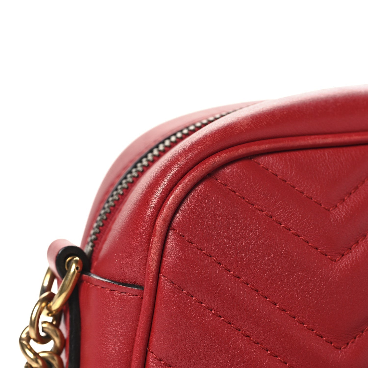 Gucci Calfskin Matelasse Small GG Marmont Chain Shoulder Bag Hibiscus Red