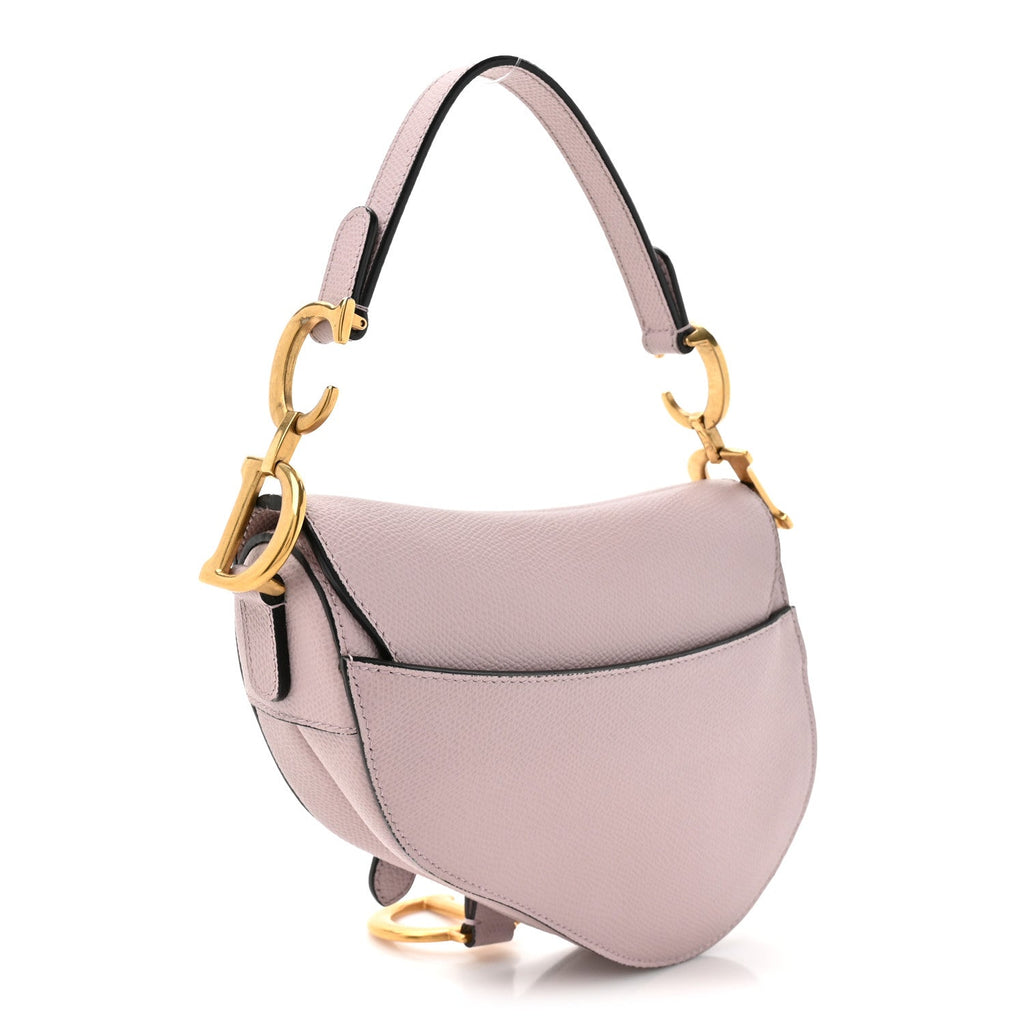 Christian Dior Grained Calfskin Mini Saddle Bag Light Pink