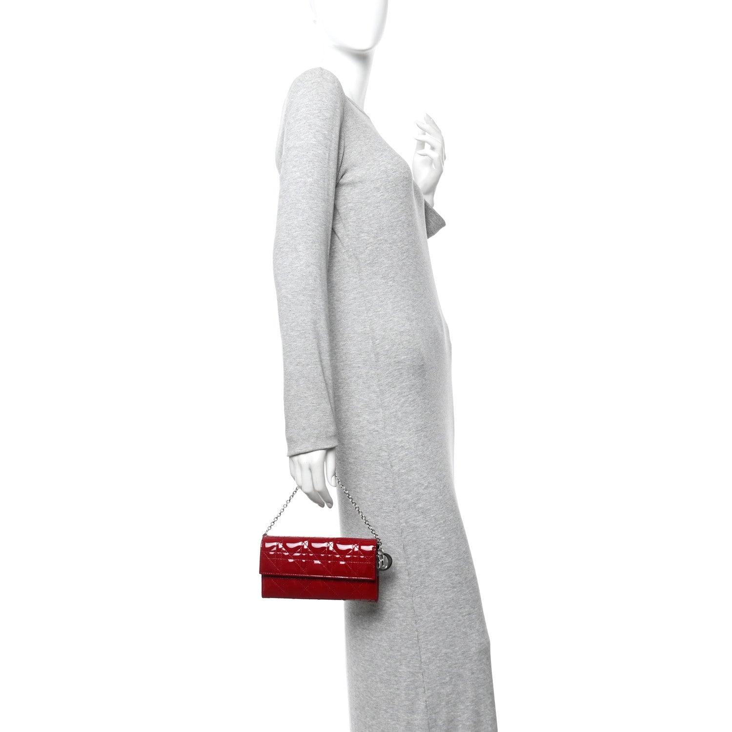 Christian Dior Patent Cannage Lady Dior Rendezvous Wallet On Chain Rouge Ceris