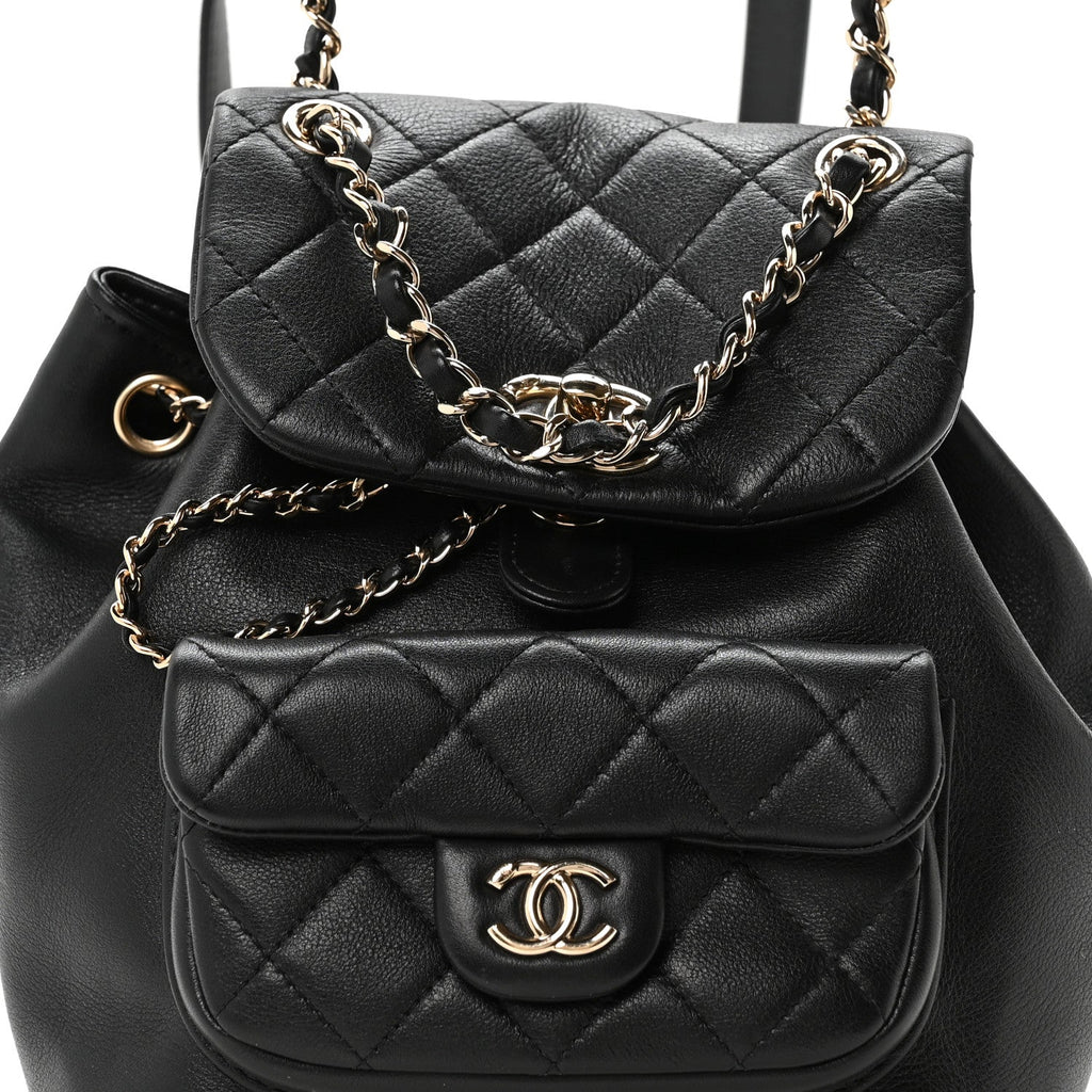 Chanel Glazed Aged Calfskin Quilted Small Duma Drawstring Backpack Black