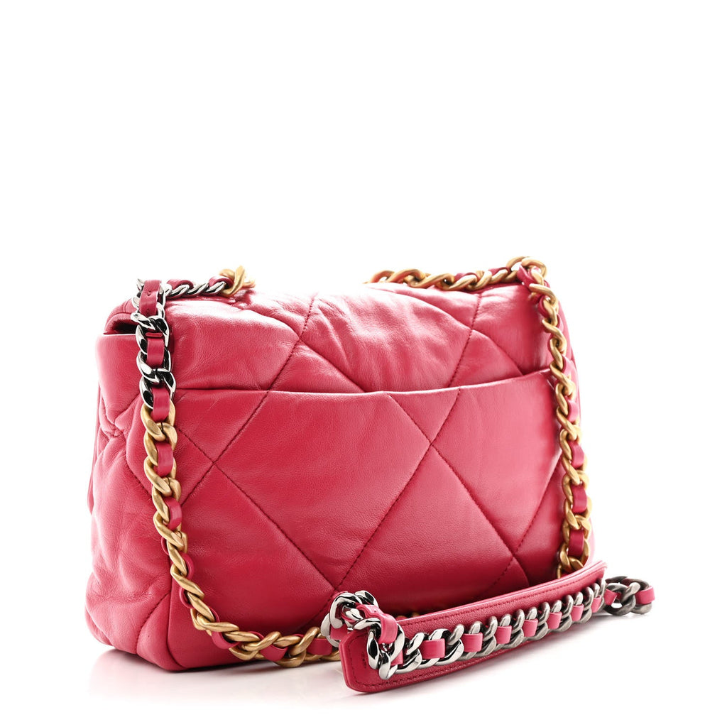 Chanel Lambskin Quilted Medium Chanel 19 Flap Dark Pink
