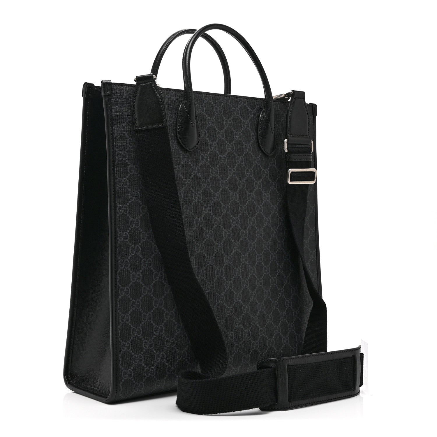 Gucci GG Supreme Monogram Azalea Calfskin Medium Retro Interlocking G Vertical Tote Bag Black