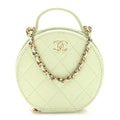 Chanel Caviar Quilted Round Handle With Care Vanity With Chain Light Green