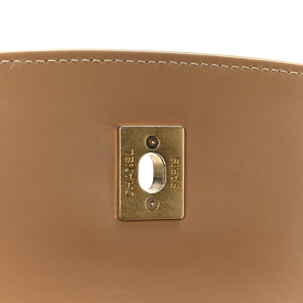Chanel Shiny Calfskin Quilted Suede Goatskin Mini Messenger Beige
