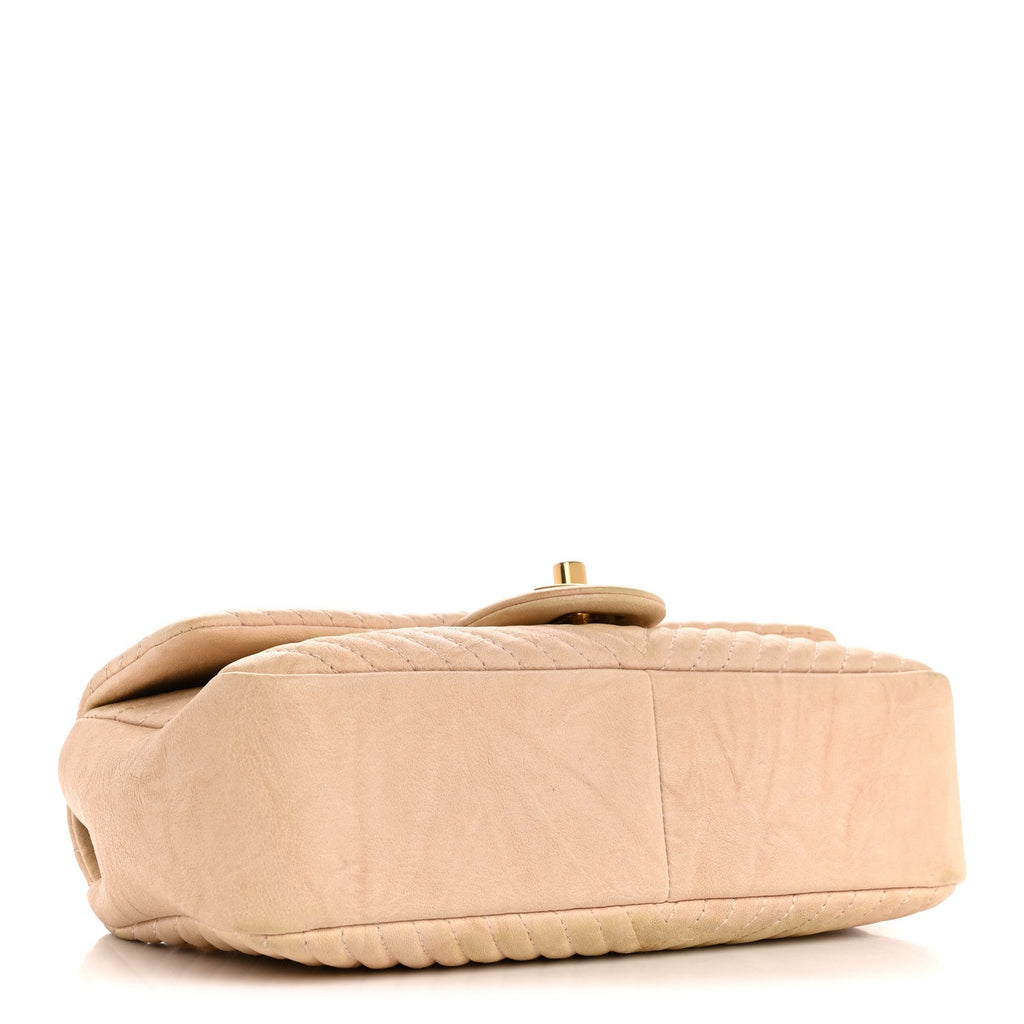 Chanel Calfskin Chevron Small Surpique Flap Beige