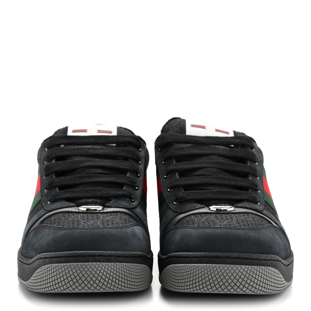 Gucci Calfskin Nylon GG Monogram Calfskin Web Mens Screener Sneakers 8.5 Black