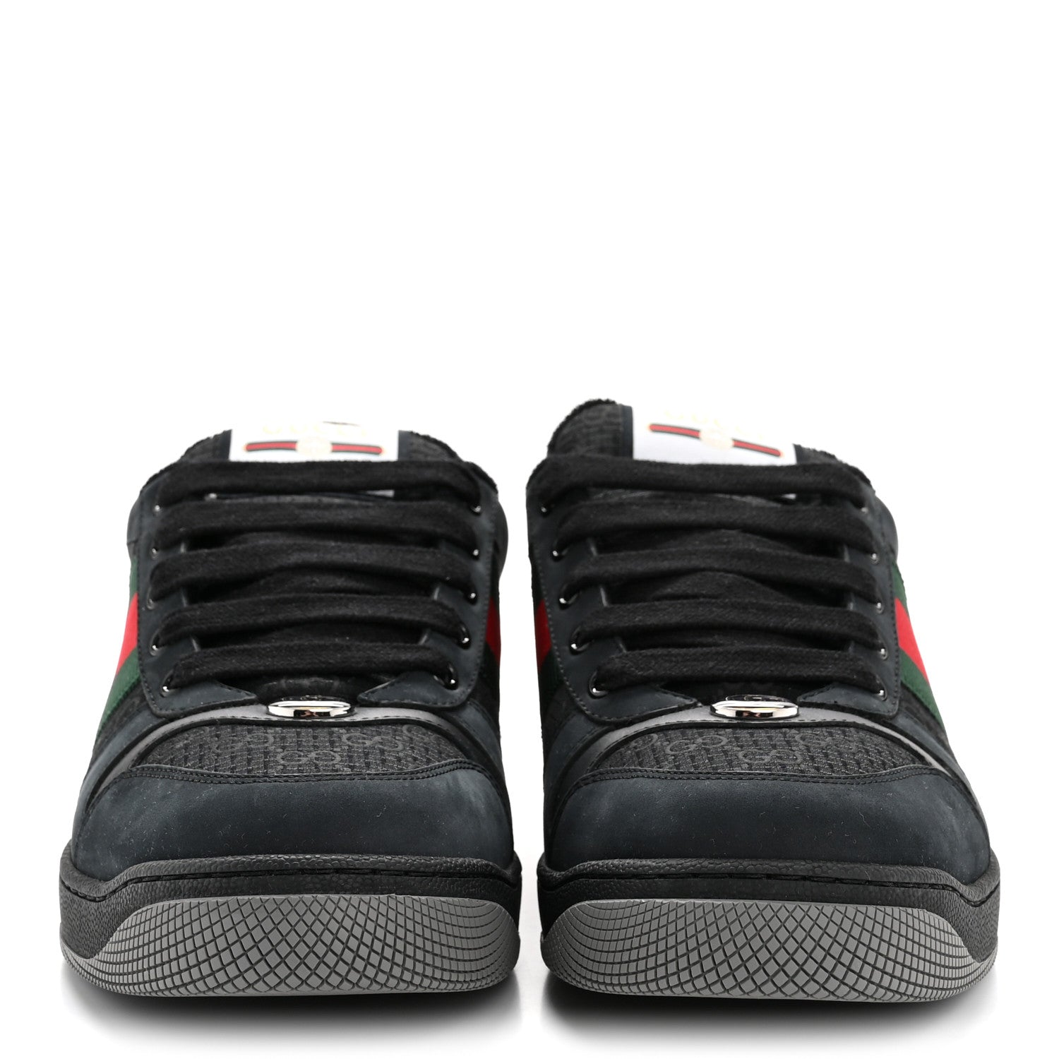 Gucci Calfskin Nylon GG Monogram Calfskin Web Mens Screener Sneakers 8.5 Black